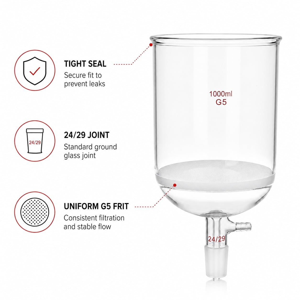 Lejek Büchnera G5 Szklany Spiek Ultra Drobny Filtr Osadu Szlif-2000ml