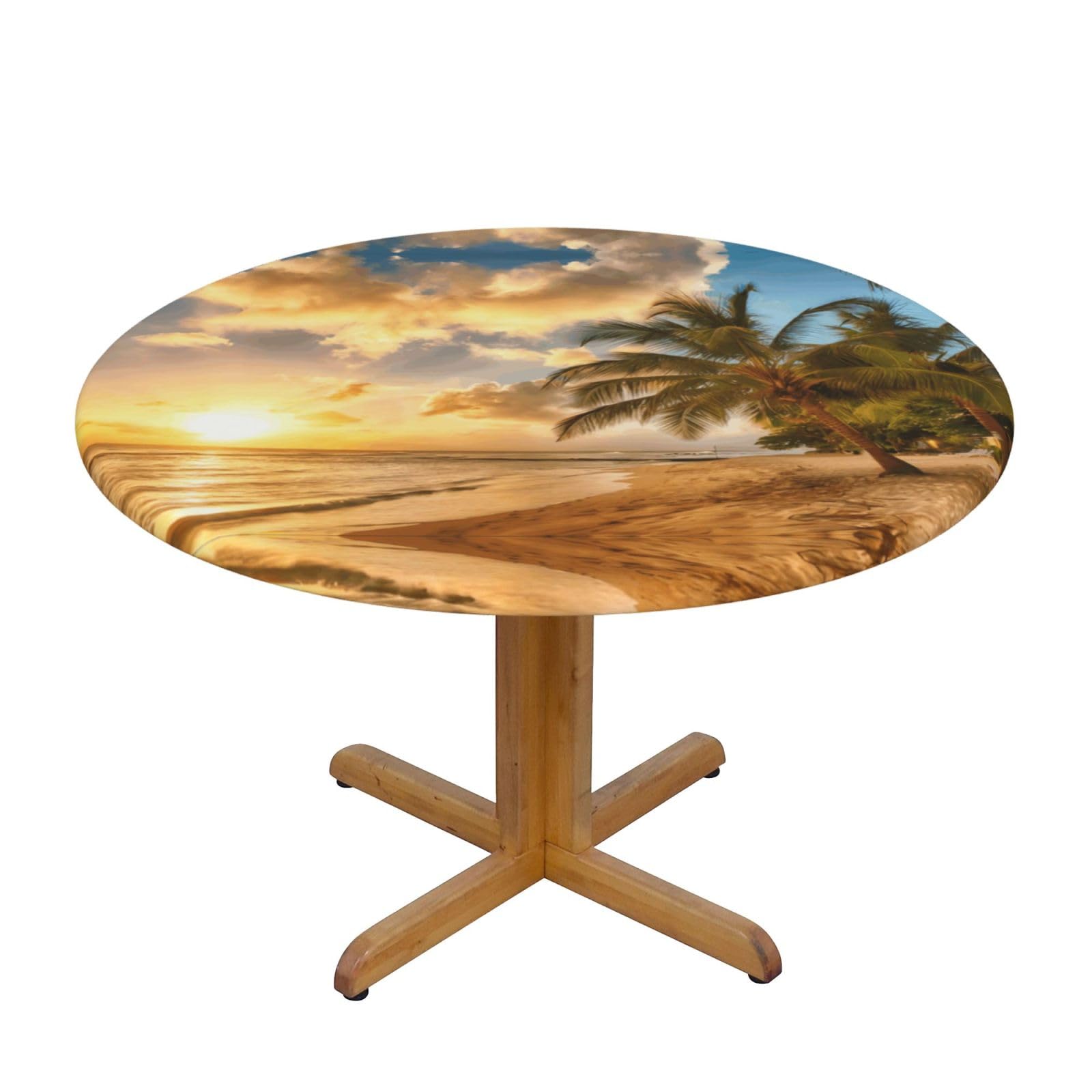 ZQYTGFDC Ocean Sunset Scenery M Decorative Round Tablecloth Waterproof Anti Stain Oil Proof Size for 40 50 inch