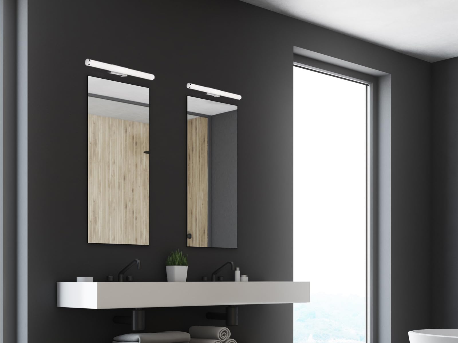 2er SET Bad Wandleuchten mit Schalter in Silber Chrom, Breite 60cm