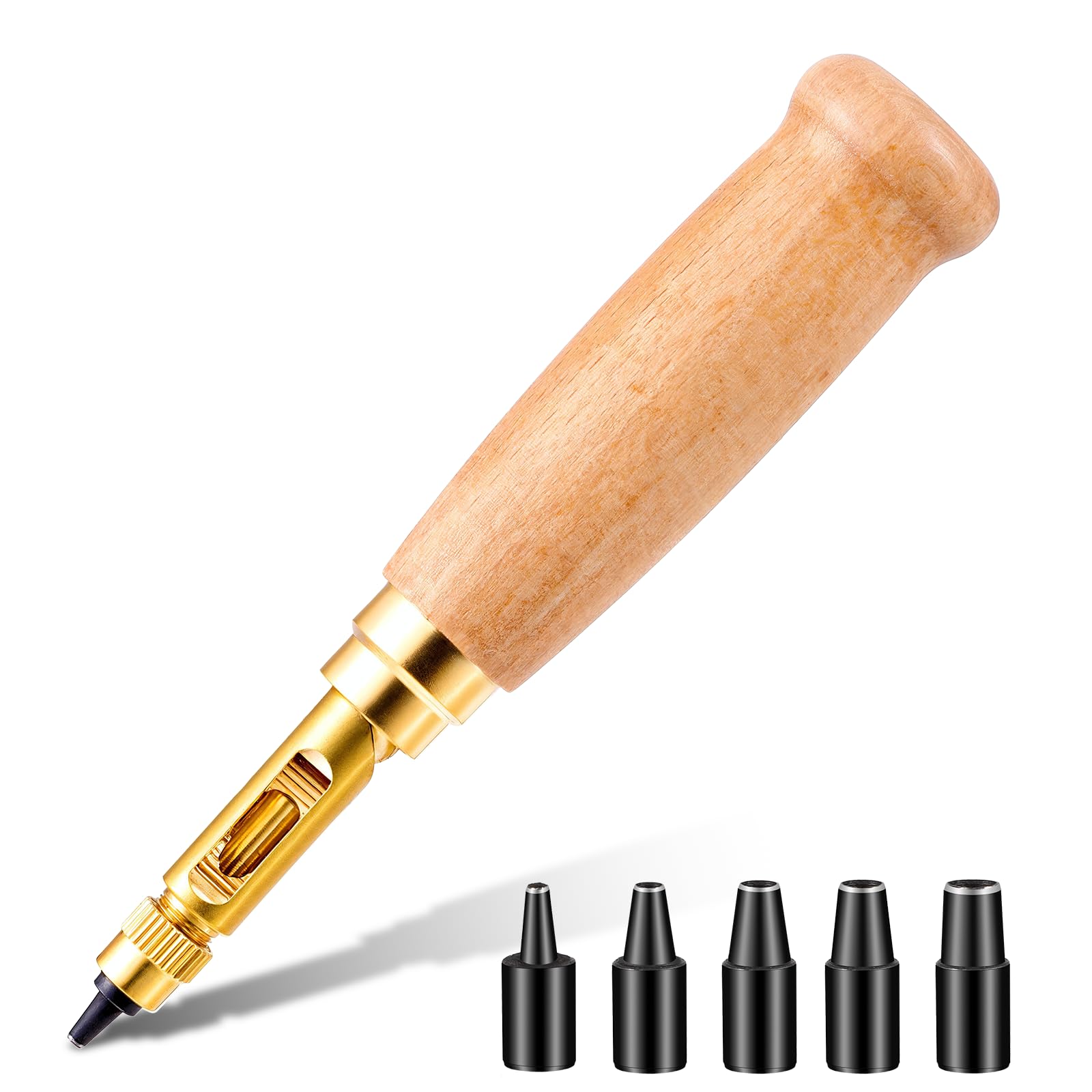Japanese Screw Punch, Adjustable Leather Hole Punch, Wooden Handle Bookbinding Tool with 6 Tips, Belt Hole Puncher for Sewing Leather, Craft Puncher (1.5mm/2mm/2.5mm/3mm/3.5mm/4mm)