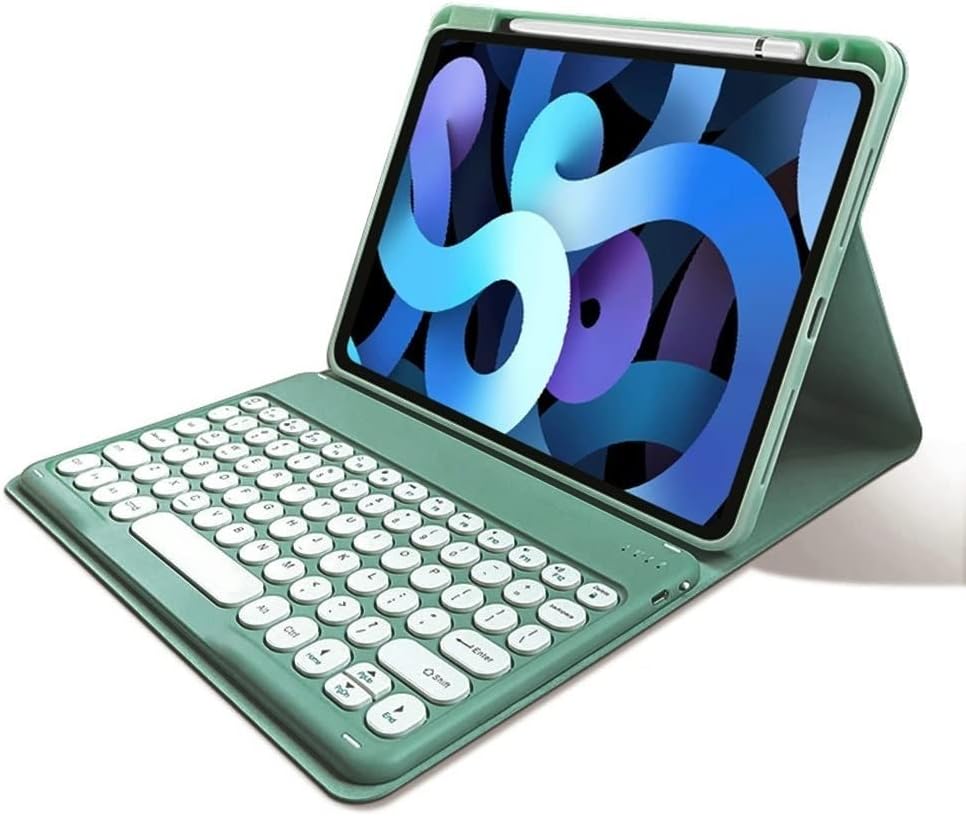 Keyboard Case for iPad A16 11th Gen 11 inch 2025, iPad 10th Generation 10.9 inch 2022, Magnetic Detachable Bluetooth Round Key Color Keyboard Cover (Dark Green)