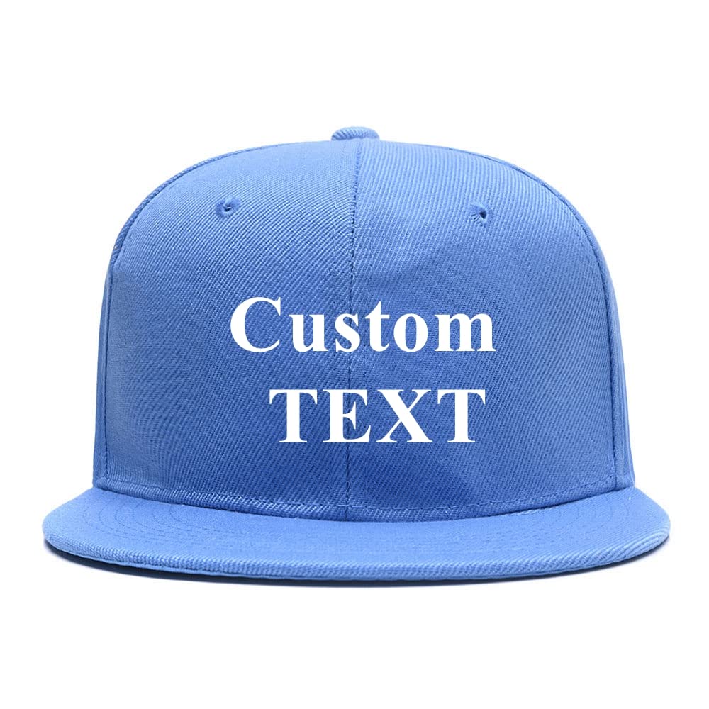 Flat Bill Classic Hat Adjustable Personalised Brim High Top End Trendy Color Style Plain Tone Custom Baseball Cap (Sky Blue)