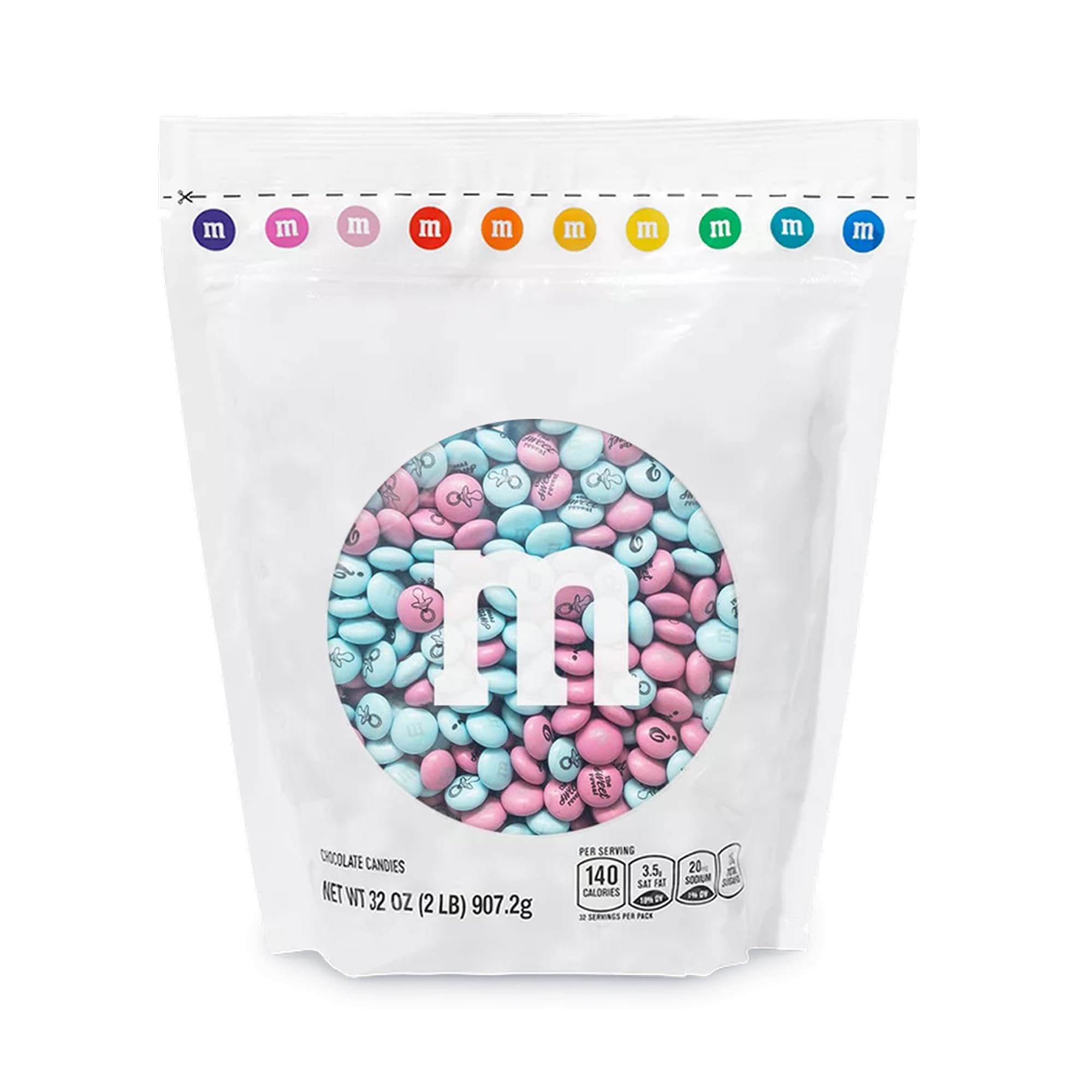 M&M’S WORLD Light Blue & Pink Milk Chocolate Candy - 2 lb Resealable Bag of M&M'S for Gender Reveals, Gender Reveal Ideas, Baby Shower Decorations, New Baby Parties, Party Favors and More