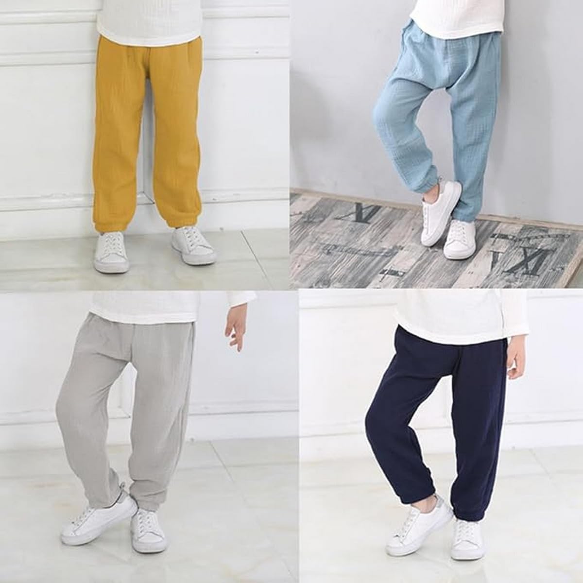 Confezione da 3 Pantaloni Estivi in Lino per Neonati e Bambini Piccoli, Pantaloni Lunghi Leggeri e Traspiranti Estivi Harem Sottili da Jogging per Bambino
