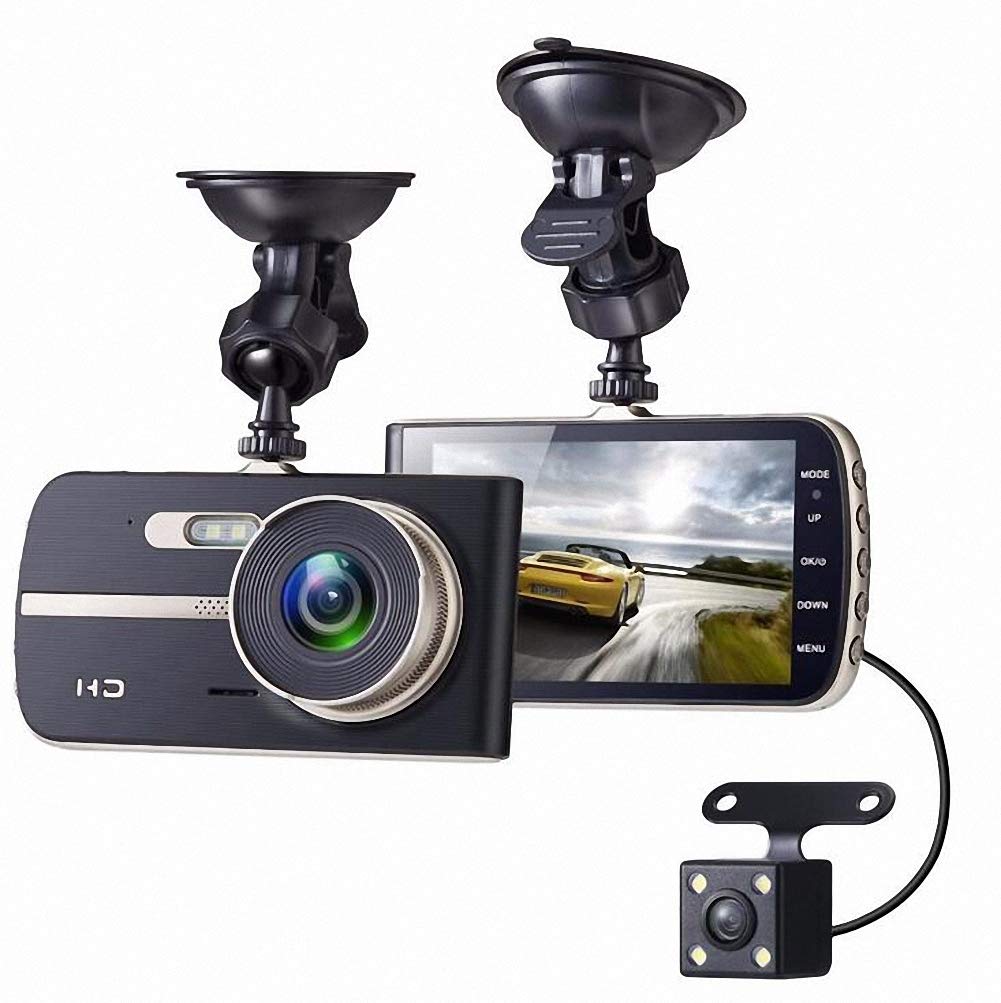 LUFEI Dual Lens Dash Cam, 4-Inch IPS Night Vision Driving Recorder HD 1080P Dual Lens with Reversing Image Zinc Metal