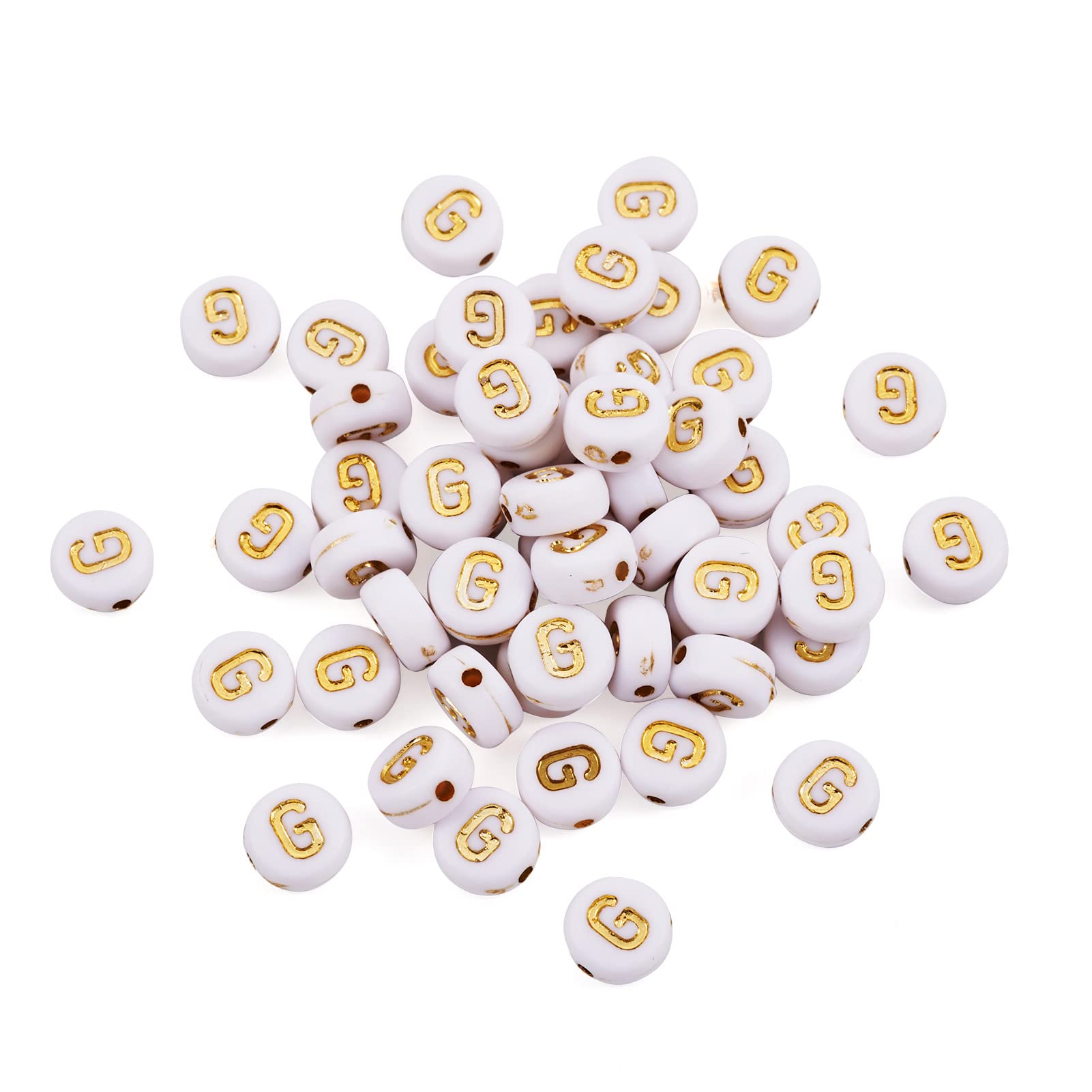 Cheriswelry 360pcs 7mm Flat Round Acrylic Alphabet Letter G Loose Beads Spacer Charms White Gold for Jewellery Bracelet Making