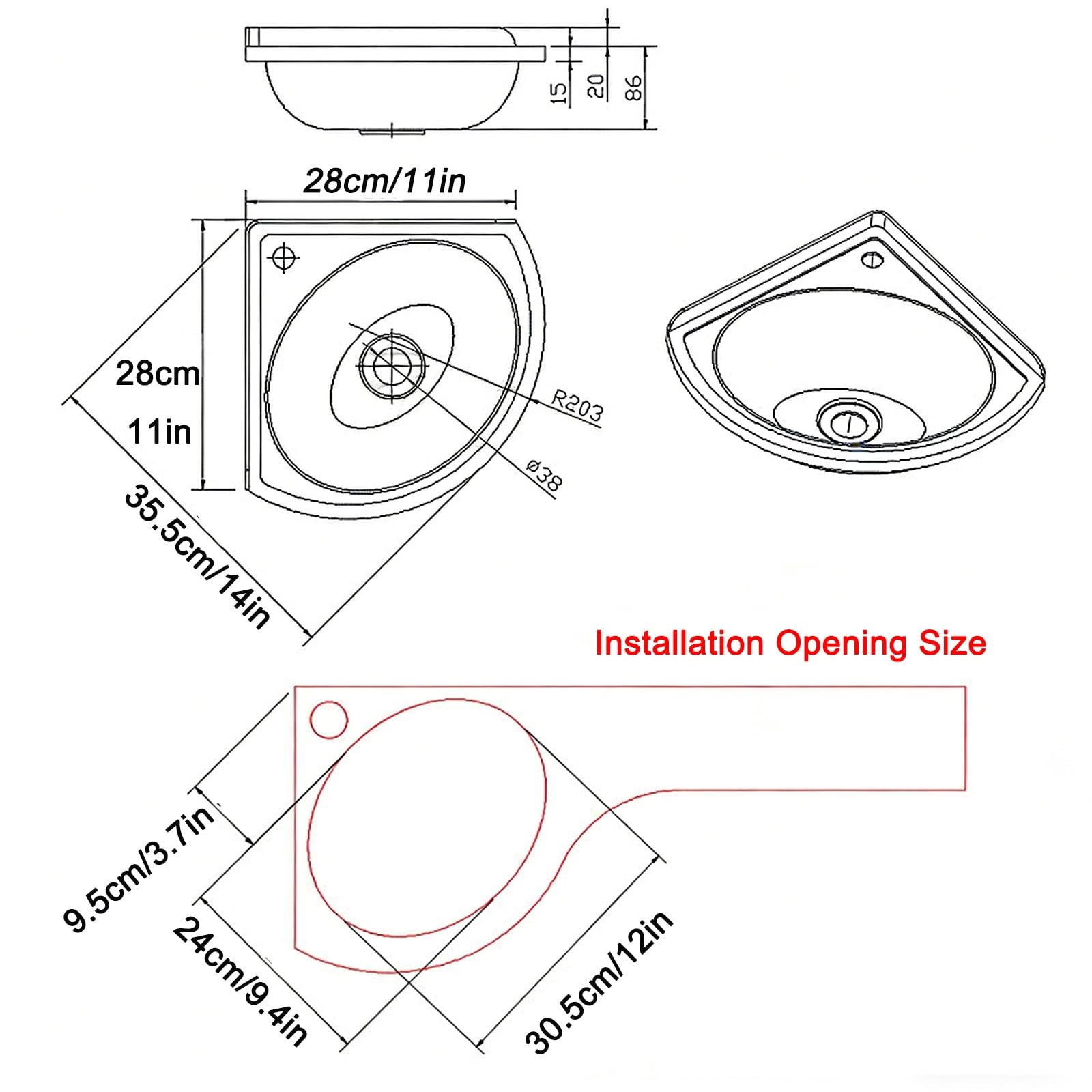 Fregadero Camping, Grifo Camper Plegable, Lavamanos Triangular de Pared para Baño, Material Plástico, Apto para Caravanas