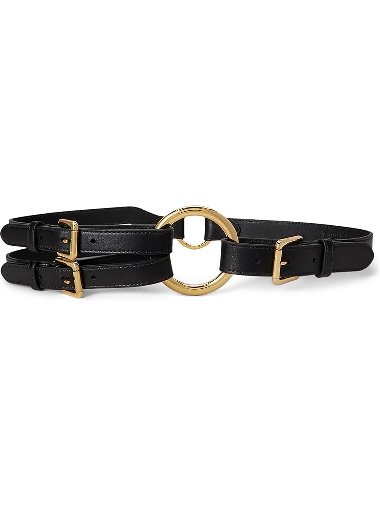 Black Lauren Ralph Lauren Tri-strap O-ring Leather Belt