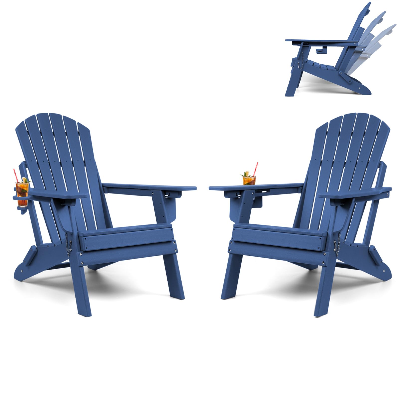 Oversized Folding Adirondack Chair Set of 2 with Adjustable Backrest 400LBS