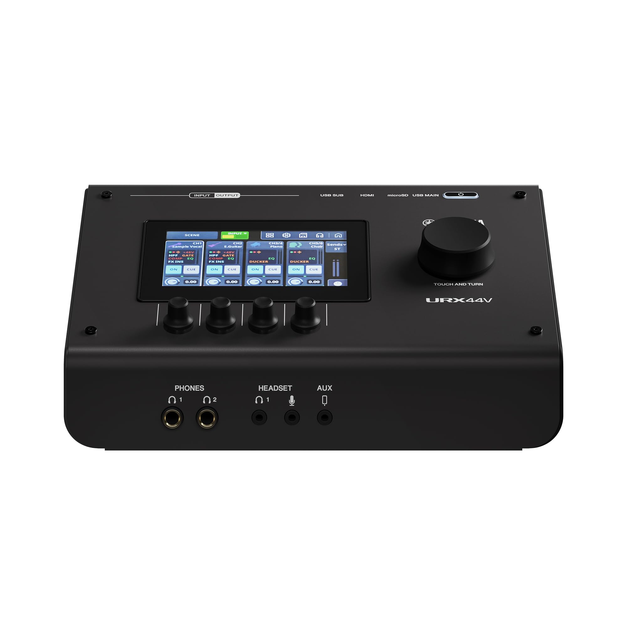 YAMAHA URX44V USB-C Audio Interface – 6-In/4-Out Interface with 32-Bit/192kHz Audio, HDMI Video Capture, Touch LCD Control, Built-In DSP Mixing for Streaming and Content Creation – Black