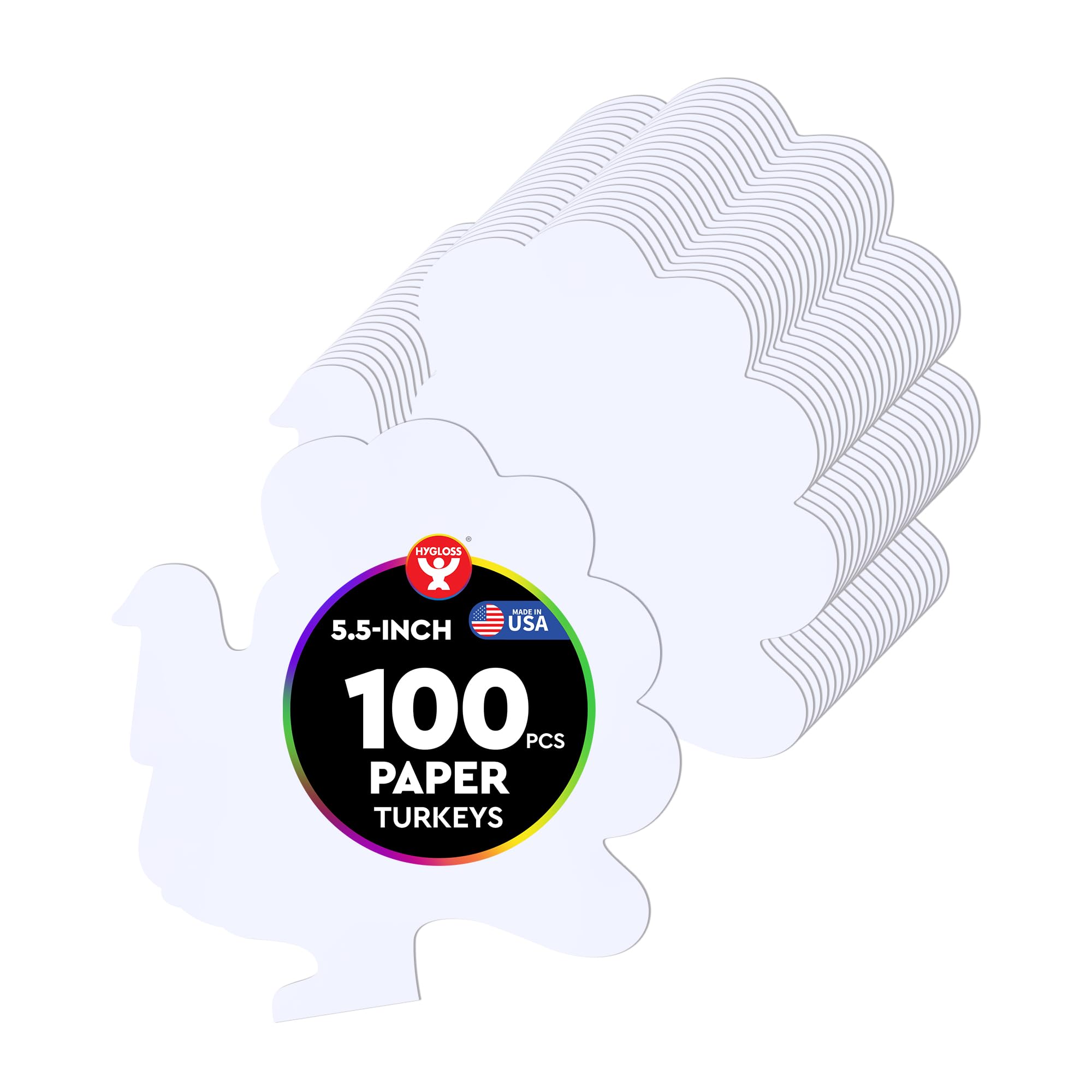 Hygloss Turkey Shape Paper Cut-Outs for Arts &amp; Crafts-Many Creative Uses-Thanksgiving Activities Fall 5.5 Inches-100 Pcs, White