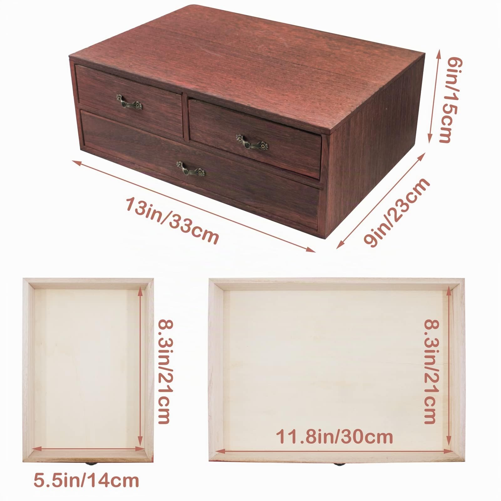 Organizzatore da tavolo in legno 3 cassetti Forniture per Ufficio Organizzatore del Desktop Forniture di archiviazione Organizzatore cassetto da scrivania 33x23x15 cm