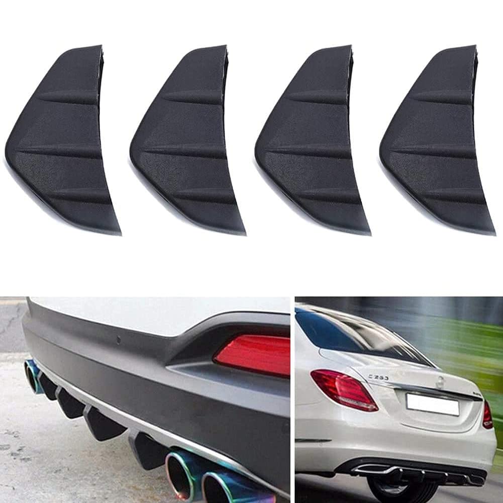 LOVFASH 4pcs Black Car Rear Bumper Spoiler Diffuser Shark Fin Protect Cover Anti-Crash Accessories Bumper Body Shovels Splitter Body Protector Kit