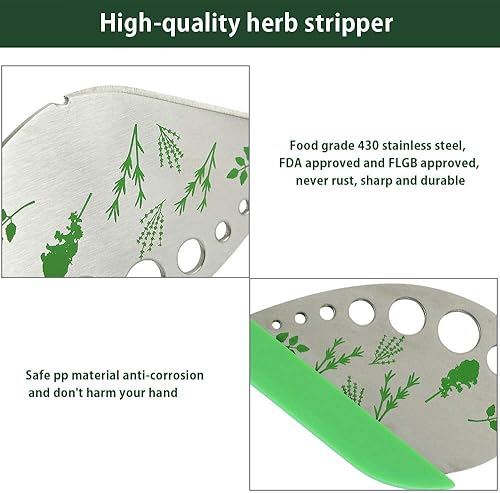 Miniatura 4 de Angzhili Pelador de hierbas de hojas con 9 agujeros, removedor de hojas de acero inoxidable, herramienta de cocina con soporte protector,