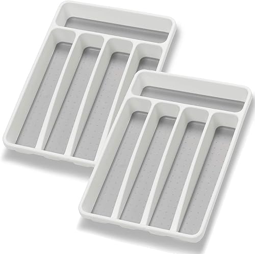 Organizador de cubiertos de 2 piezas, organizador de utensilios de cocina, organizador de cajones de cocina, bandeja de cubiertos de plástico para
