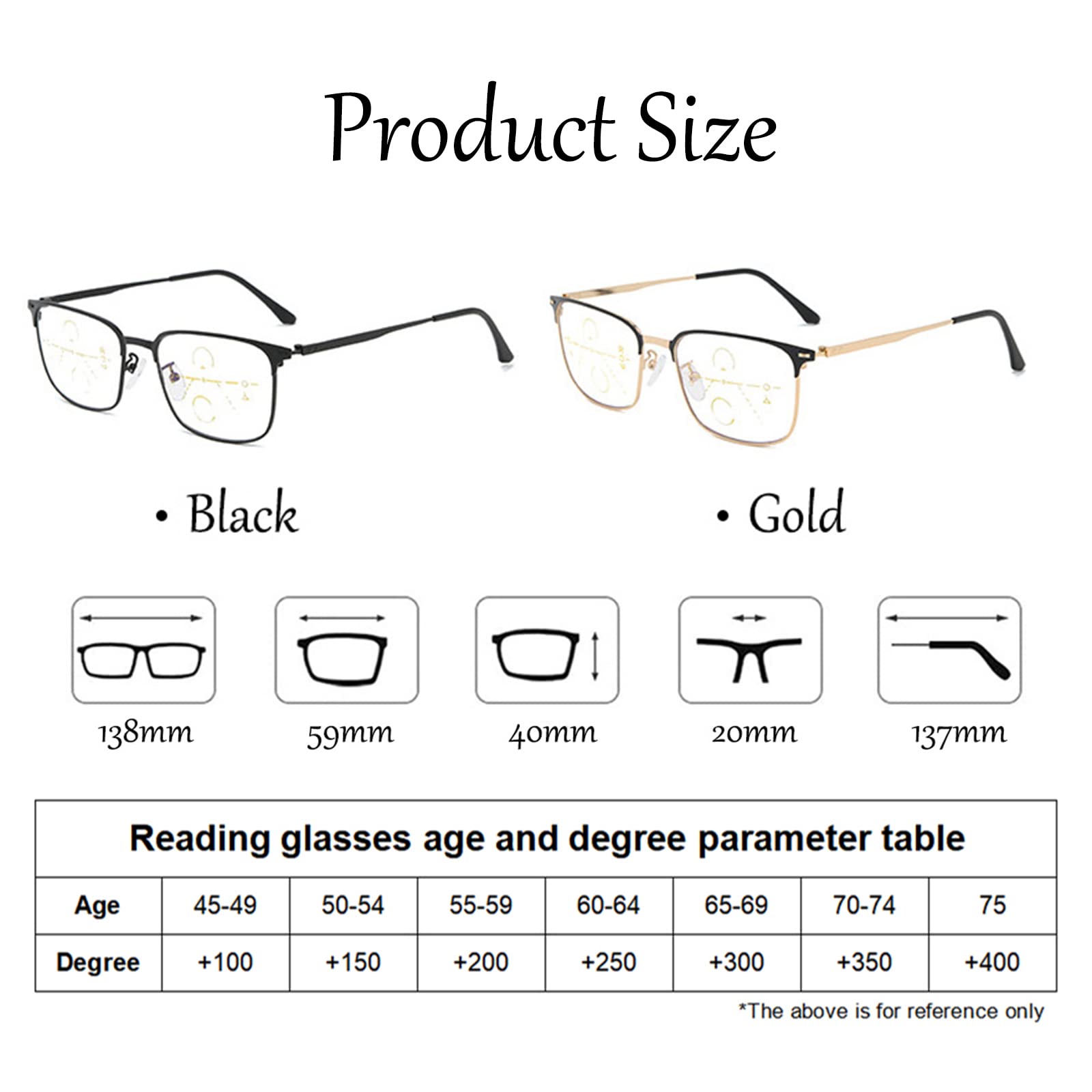 Nuevas Gafas de Lectura de Doble propósito lejos y Cerca de aleación de Titanio Marco de Gran tamaño Lente multifocal progresiva Lector de Edad Avanzada, Negro-+3.00