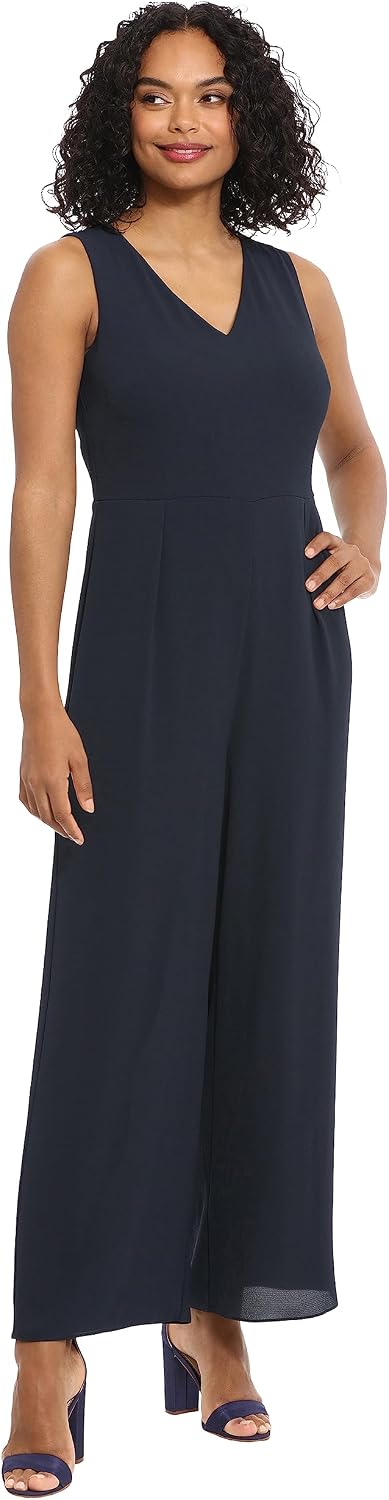 London Times Women's Women's Dresses 2pc V-neck Wide Leg Jumpsuit With Capelet Jacket Polished Feminine
