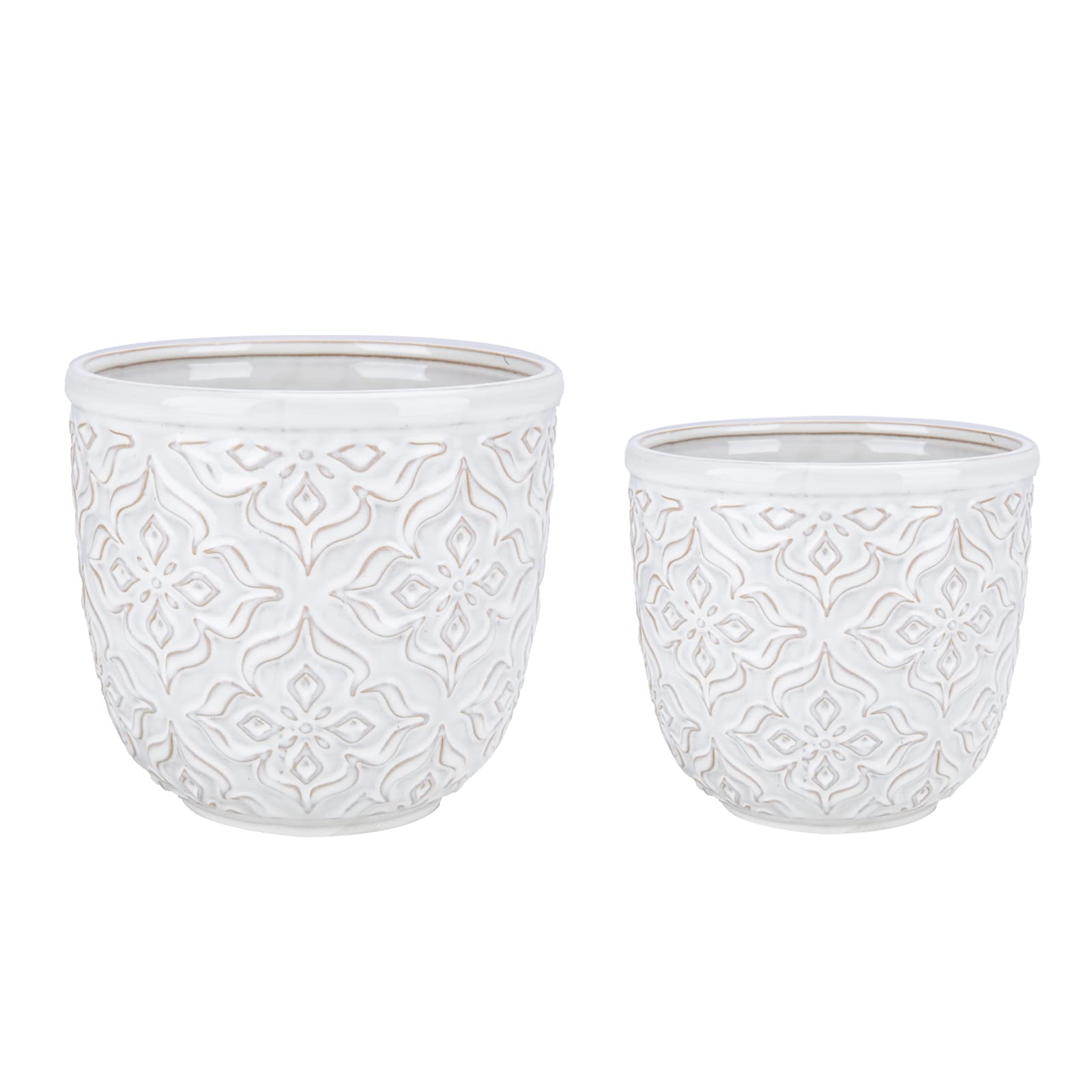 Chonsun Ceramic Planter Set of 2Pcs 6+5 Inch Plant Pots Indoor Oudoor Planter Flower Pots Plant Pots Mid-Century Planter Ceramic White