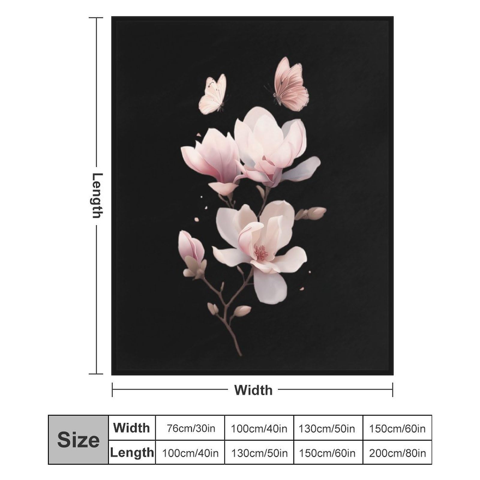 Überwurfdecke aus Fleece, Motiv: Magnolienblume mit Schmetterling, weich, leicht