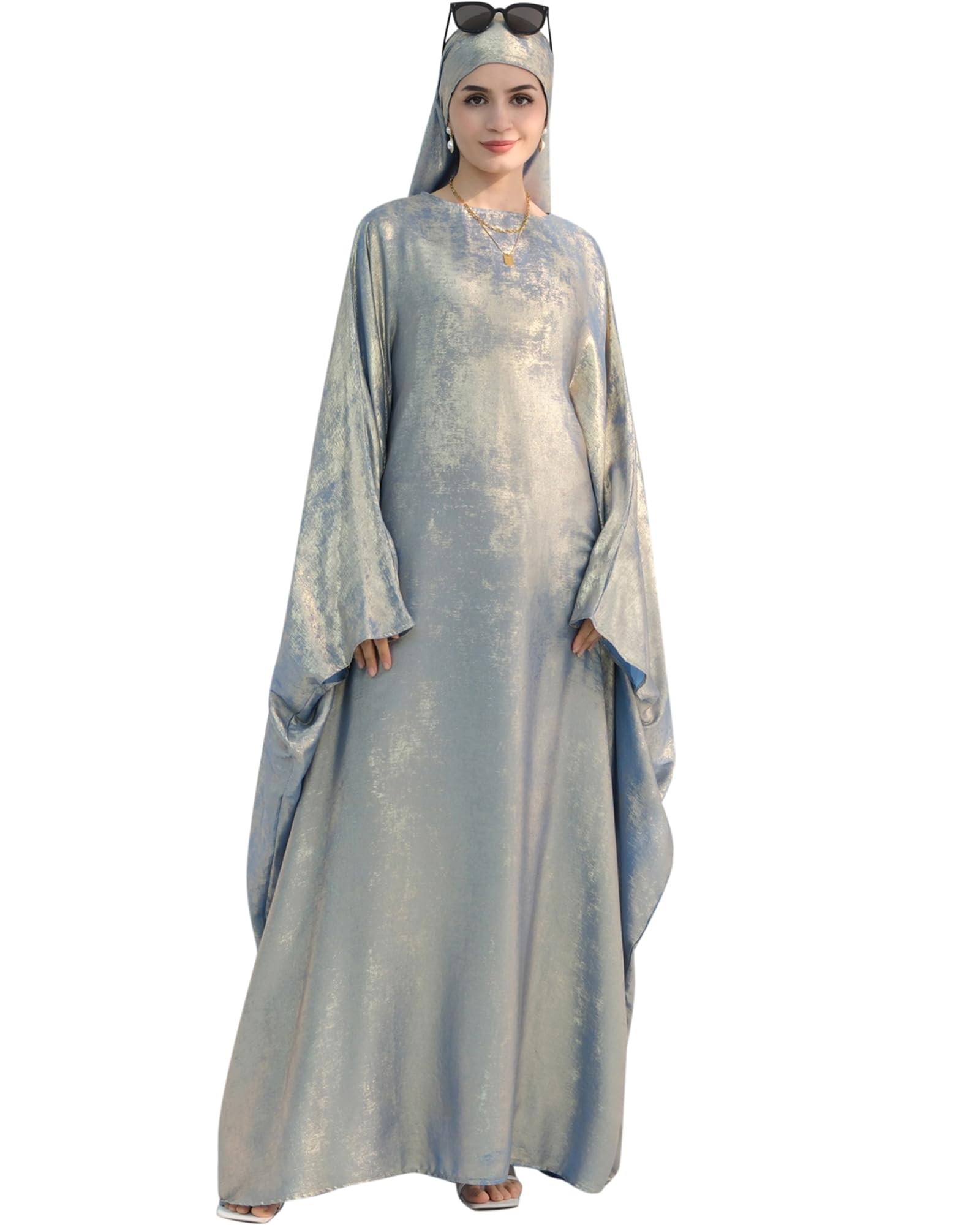 ZofocyLuxury Dubai Style Abaya and Hijab Set, Breathable Modest Prayer Dress with Belt Loose Fit Muslim Robe