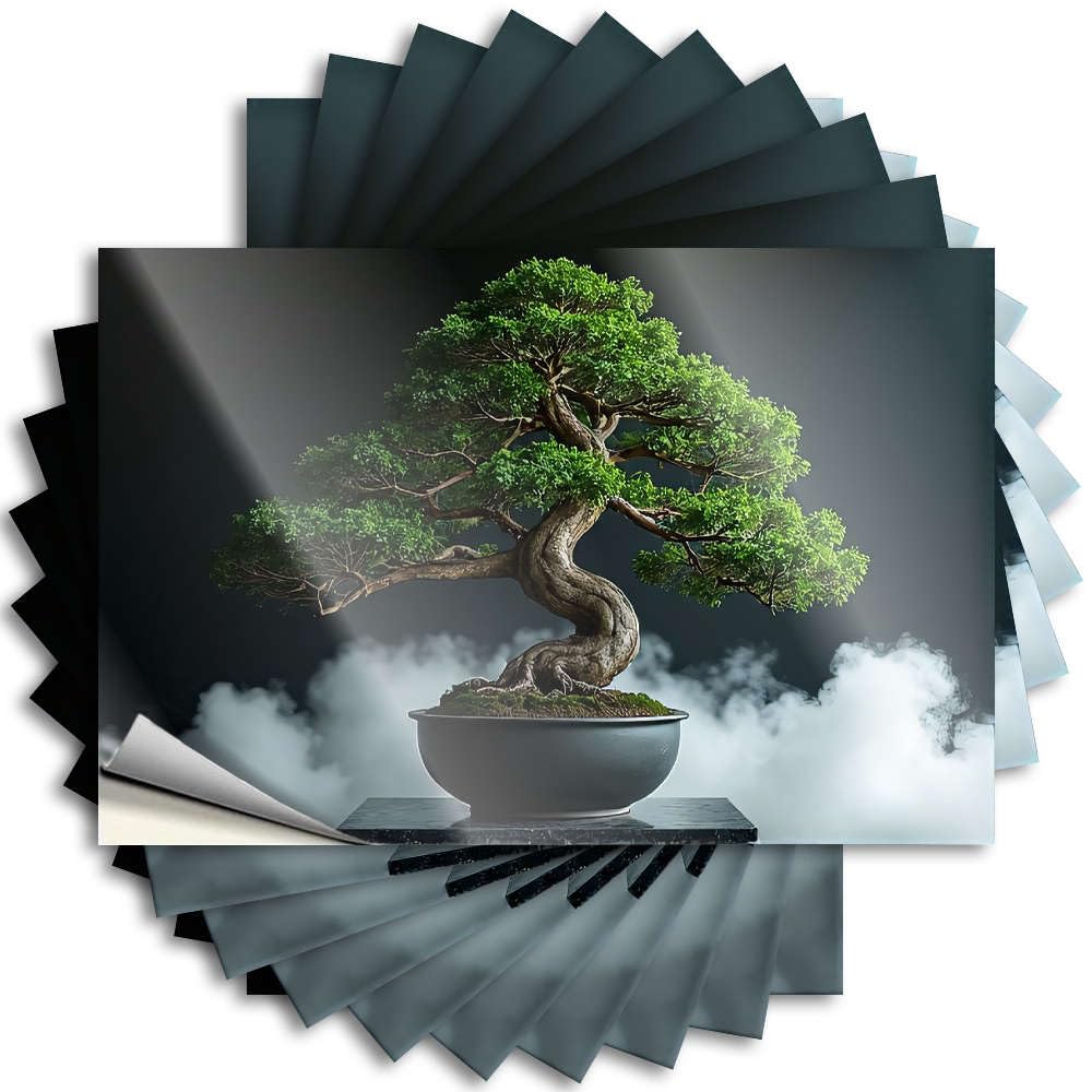 Fzfn Colour A Bonsai Tree In A Black Pot With Smoke-Like Clouds Around It. Neutral Mimosa Bar Decor - Sticker Cover Removable Vinyl Decal(6X9cm)