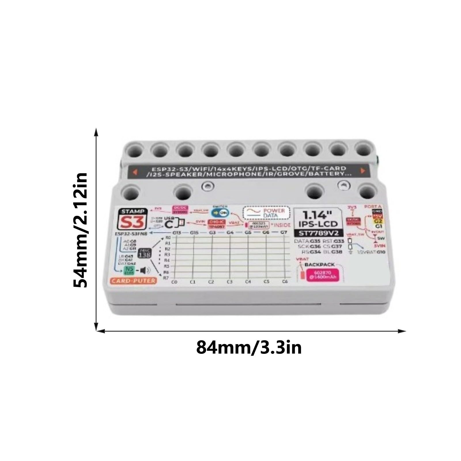 Cardputer StampS3A Carte de développement pour ordinateur portable Écran 2,9 cm 56 touches