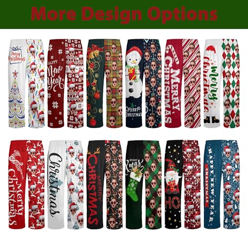 D-Story Custom Face Christmas Pajama Bottoms Men Women Personalized Sleepwear Pants Xmas Party Gift for Couple Family Friend4
