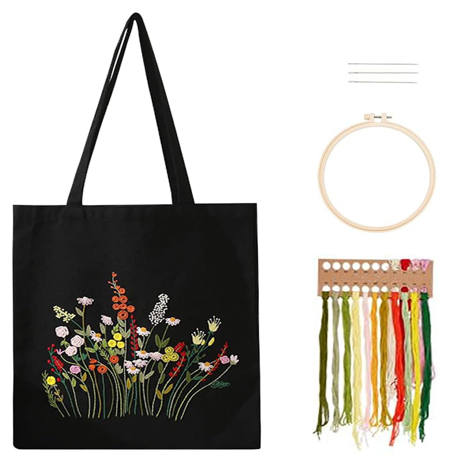 Wjelet Embroidery Bag, Canvas Tote Bag Embroidery Kit with Floral Pattern