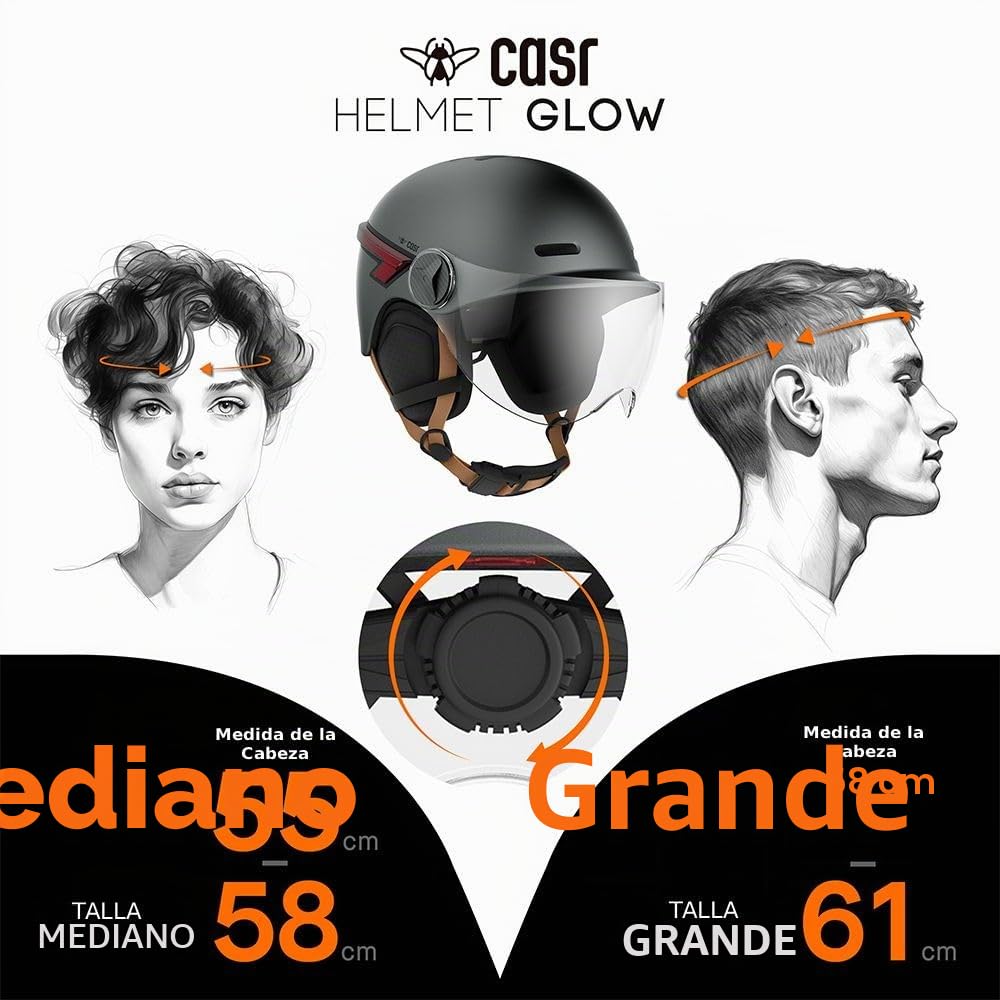 CASR Glow Casco Patinete Eléctrico Adulto Hombre Mujer con Luz LED Casco Bicicleta Adulto con Visera – Intermitentes, Mando Distancia, USB-C, Orejeras Desmontables