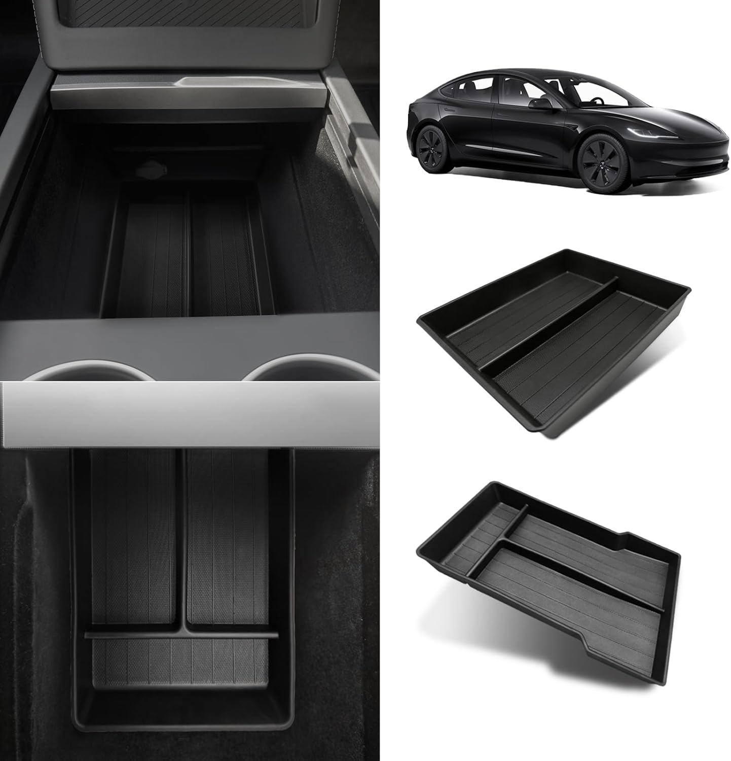 BestEvMod Center Console Organizer Anti-Slip Tray TPE Material Armrest Lower Storage Box Compatible with 2026 2025 2024 Refreshed Tesla Model 3 Highland Accessories (2PCS, White)