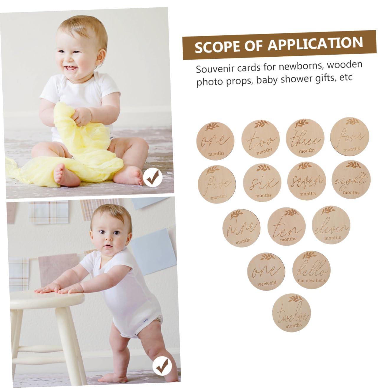 DOITOOL 28piezas Tarjetas De Madera para Bebés De Tarjetas Mensuales De Decoración De Crecimiento Infantil Ornaments De Madera para Fotografía Familiar Diámetro