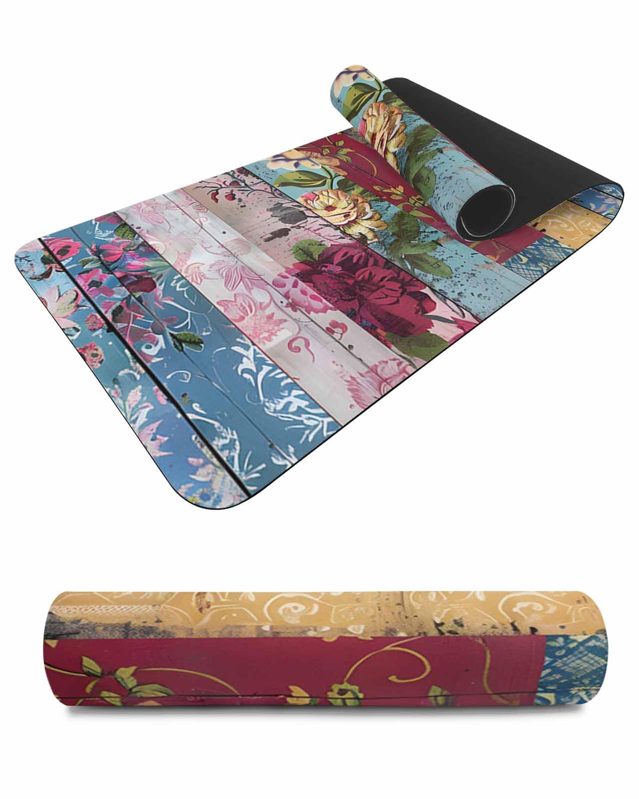 Debedcor Heat Proof Table Pads Waterproof Decorative, Retro Floral Wooden Non-Slip Table Countertop Protector, Rustic Flowers Botanical Wood Insulation Mat for Dining Room, 48 x 12 Inches