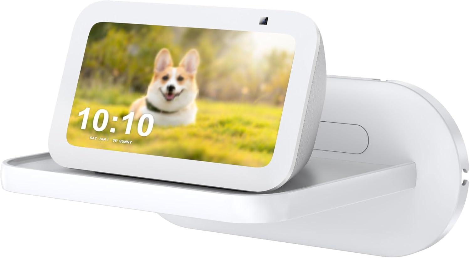 PlusAcc Wall Mount for Show 5 - Space-Saving Wall Stand Shelf Bracket Compatible with Google Nest Hub & Show 11 & Show 5 (3rd & 2nd & 1st Gen), Built-in Cable Management (White)