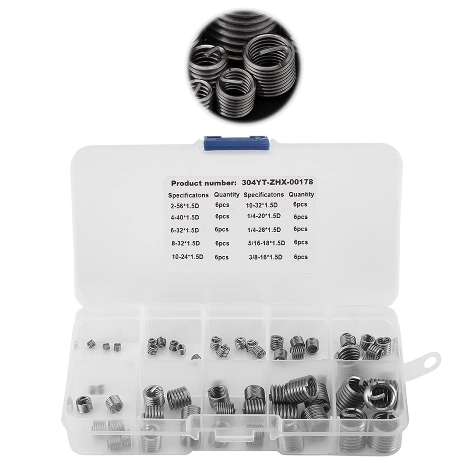 Respicefinem Elasticity Wearresistance 13. 0×7. 0×2. 0 60Pcs 304 Stainless Steel Wire Screw Sleeve Thread Repair Insert Assortment Kit Wire Insert Thread Stainless Steel