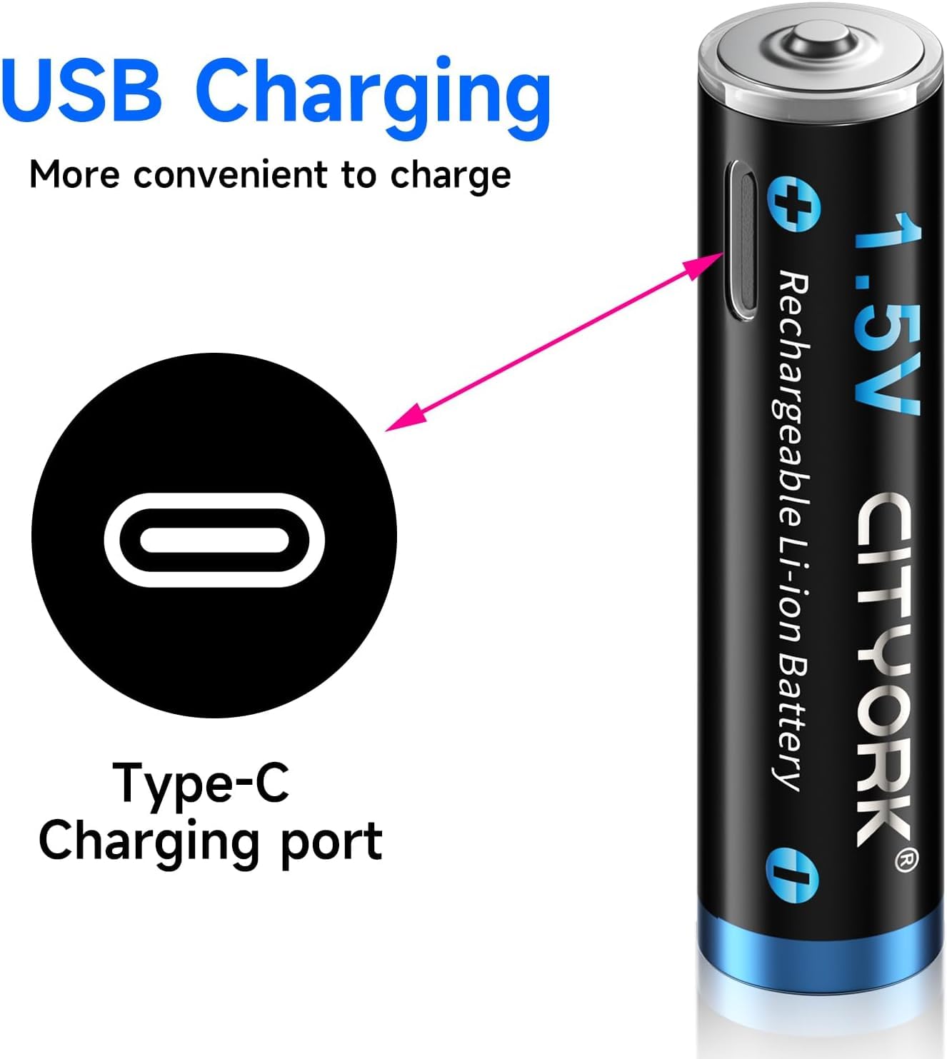 CITYORK Lot de 8 piles rechargeables USB-C AAA au lithium 1,5 V 1200 mWh avec câble de charge USB 4 en 1