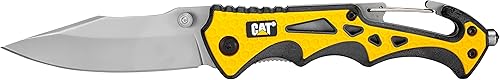 Cat 980524 - Cuchillo de bolsillo plegable de 7-3/4 pulgadas con rotura de vidrio y mosquetón, campamento, al aire libre, práctico clip de bolsillo