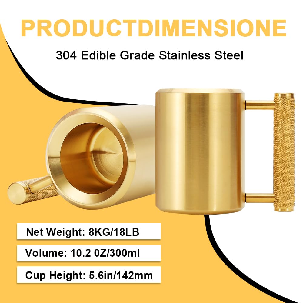 Heavy Mug 18LB/8KG 10 oz, Exercise and Fitness Dumbbells, 304 Stainless Steel,Suitable For Home Workout, Gym Strength Training, Prank Gift, and Arm Strength Training Equipment, Non-Slip Handle, Gold