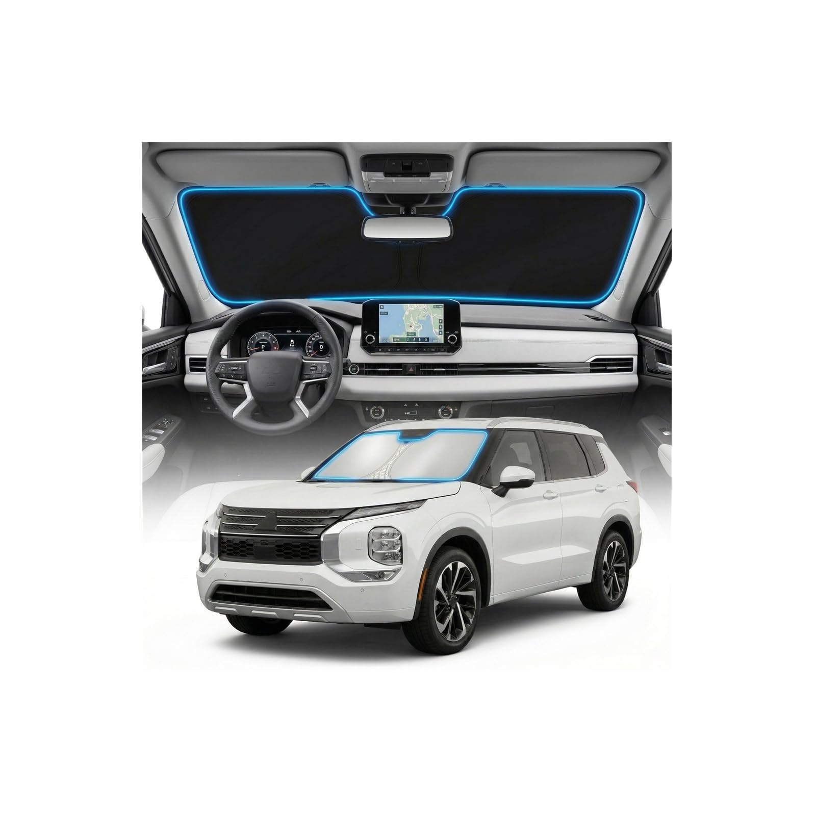 Mitsubishi Outlander 햇빛 가리개 앞유리 커버 - 맞춤형 핏 아웃랜더 액세서리 2022-2025 2026 햇빛 가리개 접이식 UV 보호 및 열 차폐 선바이저 액세서리
