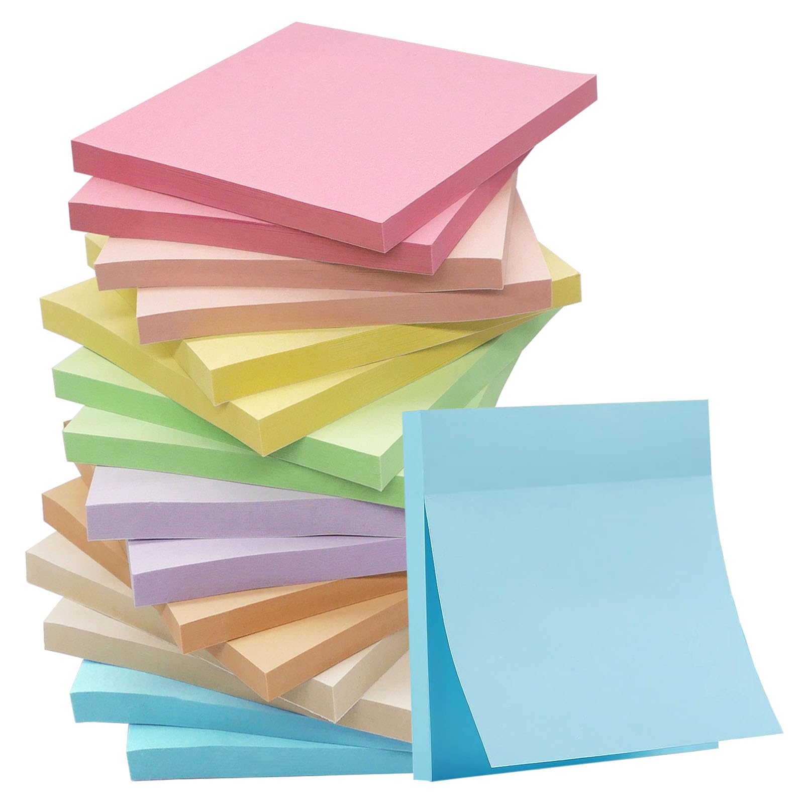 HQCME 16 Pack Sticky Notes 3x3 in Post, Pastel Colors Sticky Note Pads, Recyclable, Sticky Notes Bulk Easy to Post for Home, Office, Notebook