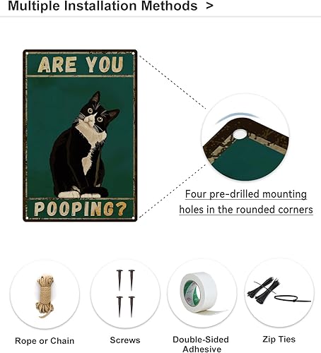 Miniatura 6 de Letrero de metal divertido para decoración de pared de baño, esmoquin de gato, 8 x 12 pulgadas, con texto en inglés "Are You Pooping", decoración de