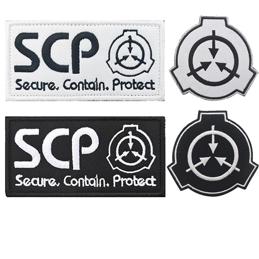 4 PCS SCP Foundation Logo Funny Tactical Embroidered Emblem Patch Hook and Loop Applique Badge Patches for Jacket,Jeans,Bag,Biker,Armband,Vest,Hat,Backpack,Uniforms,Clothes