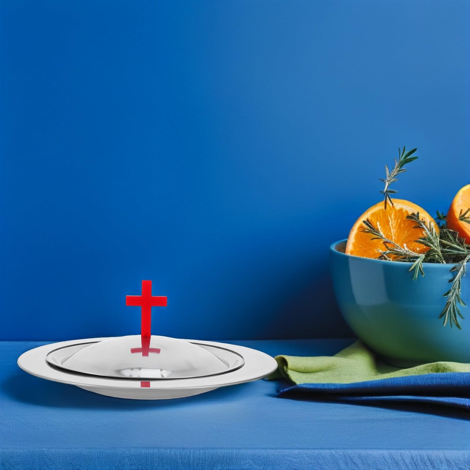 OUNONA Kommunionteller aus Edelstahl 30cm mit Deckel Abendmahlsplatte für Kirche und Taufen Hygienisches Serviertablett für Kommunionbrot und Religiöse Feiern