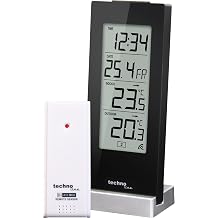 Technoline WS 9767 Weather Station with Radio-Controlled Clock - Indoor and Outdoor Temperature Display - High-Gloss Black - 6.4 x 4.5 x 16.5 cm