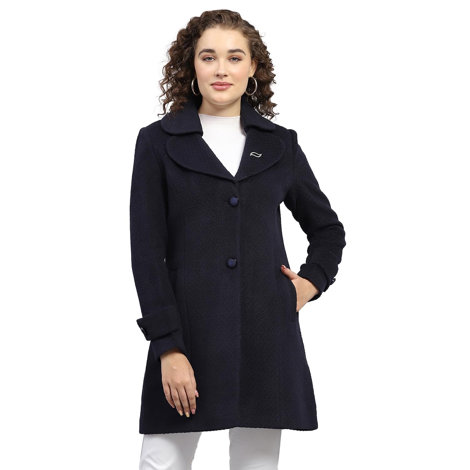 monte carlo Womens Self Design Navy Blue Notched Lapel Full Sleeve Coat-picture-47