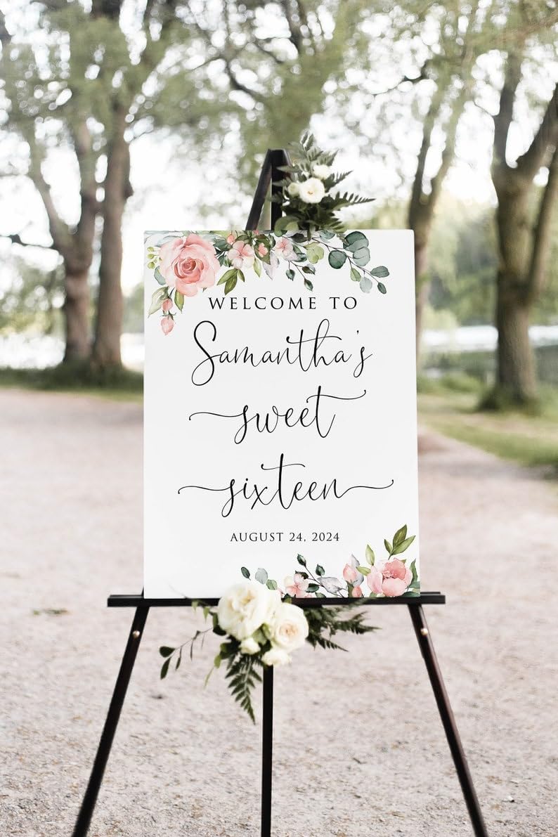 Blush Sweet Sixteen Welcome Sign, Blush Welcome Sign, Pink Birthday Sign, Welcome to Sweet 16, Personalized Sweet Sixteen, Full Size