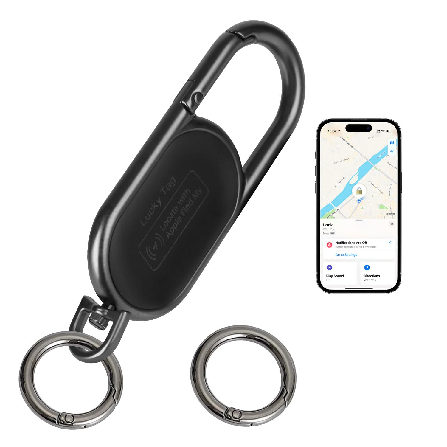 Portachiavi GPS Tracker – Apple Find My Compatible, allarme sonoro e monitoraggio globale per la prevenzione dell'oblio, nero