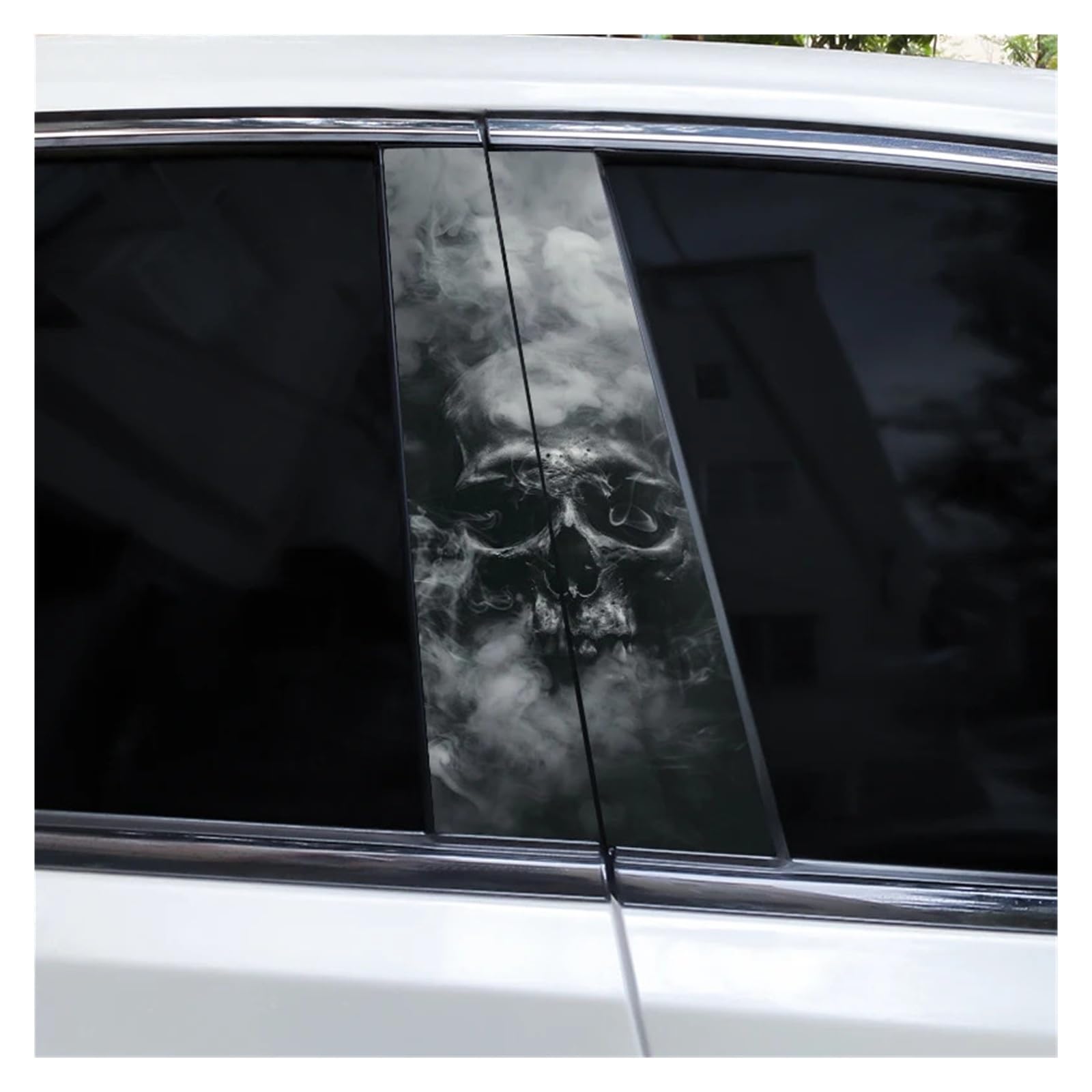 Car Side Decals 2pcs Smoke Skull Doorpost Vinyl B-Pillar Stickers Scratch-Resistant Self-Adhesive Center Column Decal(Style Q)
