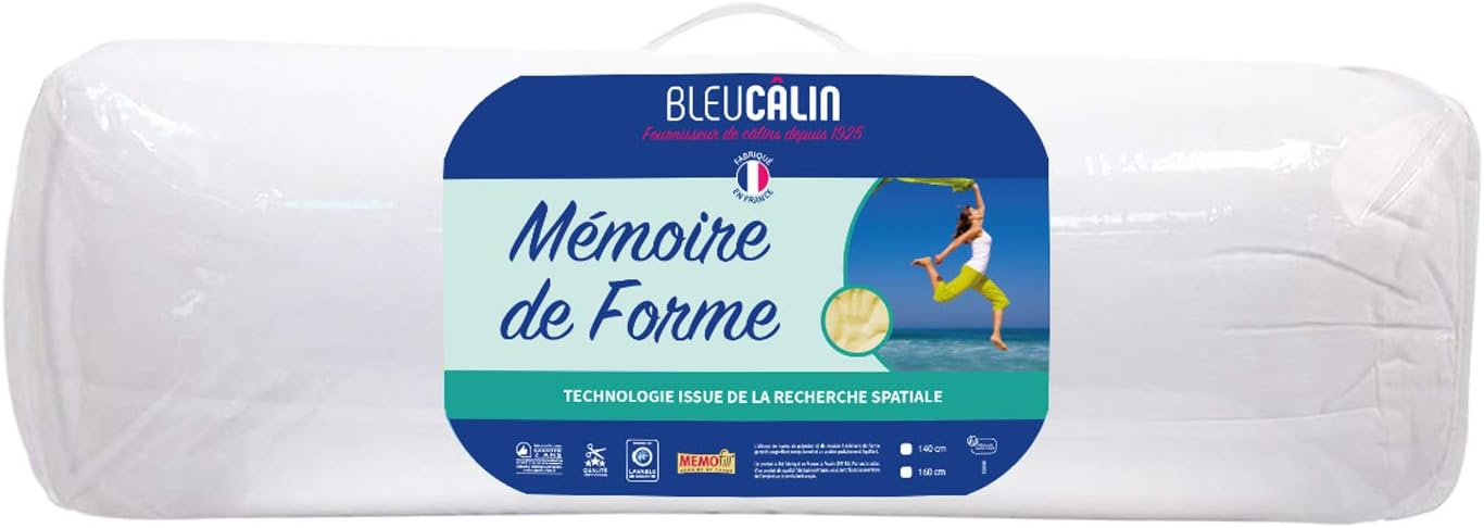 Bleu Câlin Almohada Cilíndrica Aplanada, Memoria de Forma, Blanco, 140x40 cm, TMFW140