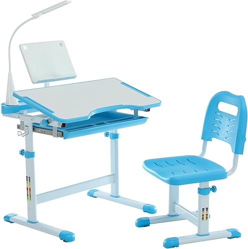 Diroan Juego de escritorio y silla funcional para niños, escritorio ergonómico de altura ajustable para niños y niñas con escritorio inclinable,