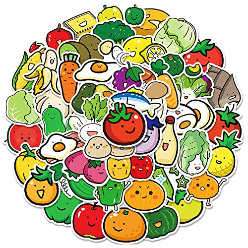 Simple Vegetable Vinyl Stickers, 50 PCS Waterproof Cartoon Food Decals for Laptops Scrapbooking, Journals, Notebooks